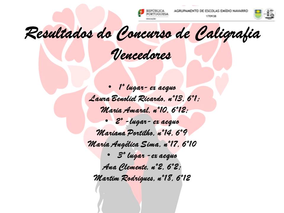 Resultados Caligrafia 6 ano